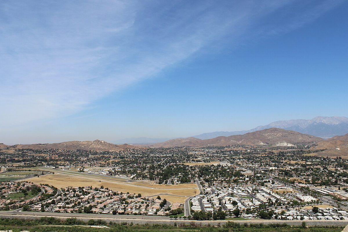 View of Jurupa Valley, California, from Mount Rubidoux with hills and mountains beyond
