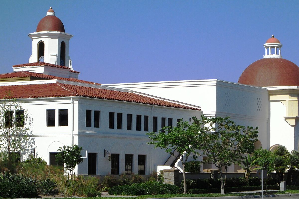 Laguna Hills Civic Center, a white building with red-tiled domes, in Laguna Hills, California