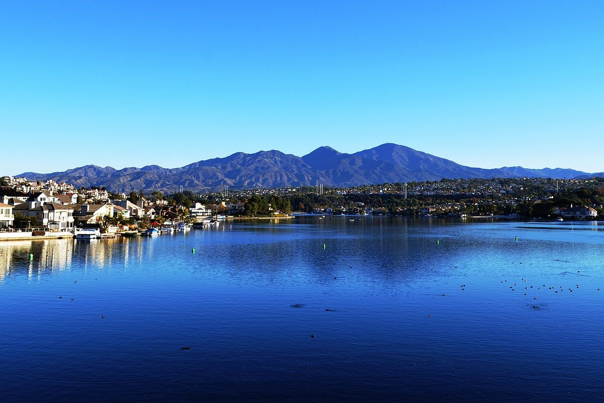 Lake Mission Viejo with Saddleback mountain in the background in Mission Viejo, California