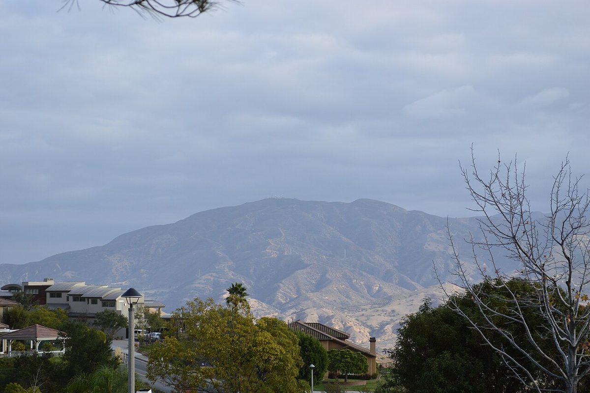 Santa Ana Mountains seen from a hillside neighborhood in Yorba Linda, California