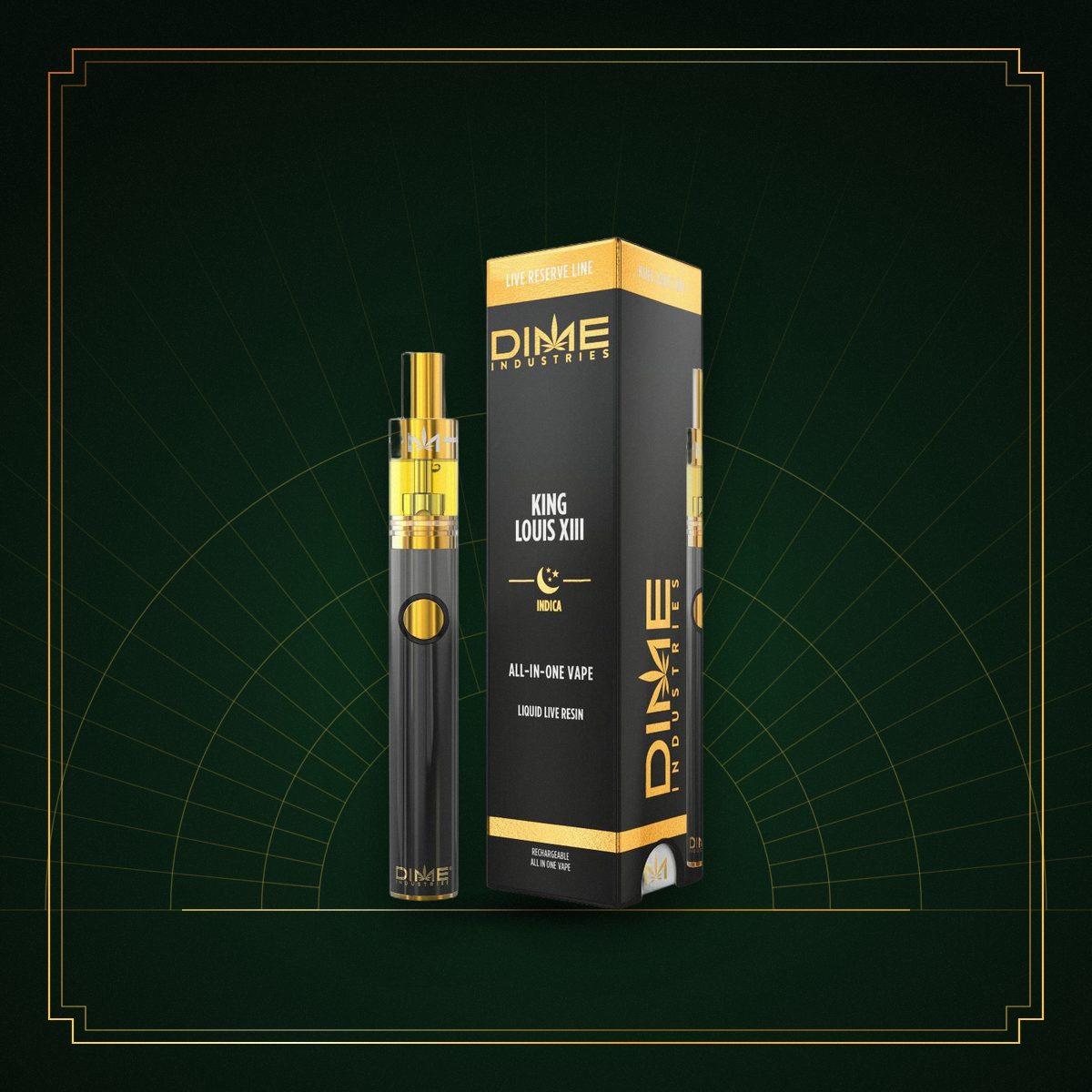 Dime King Louis XIII Live Reserve 1g all-in-one vape in an engraved gold art-deco frame