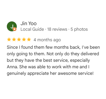 Customer review from Jin Yoo